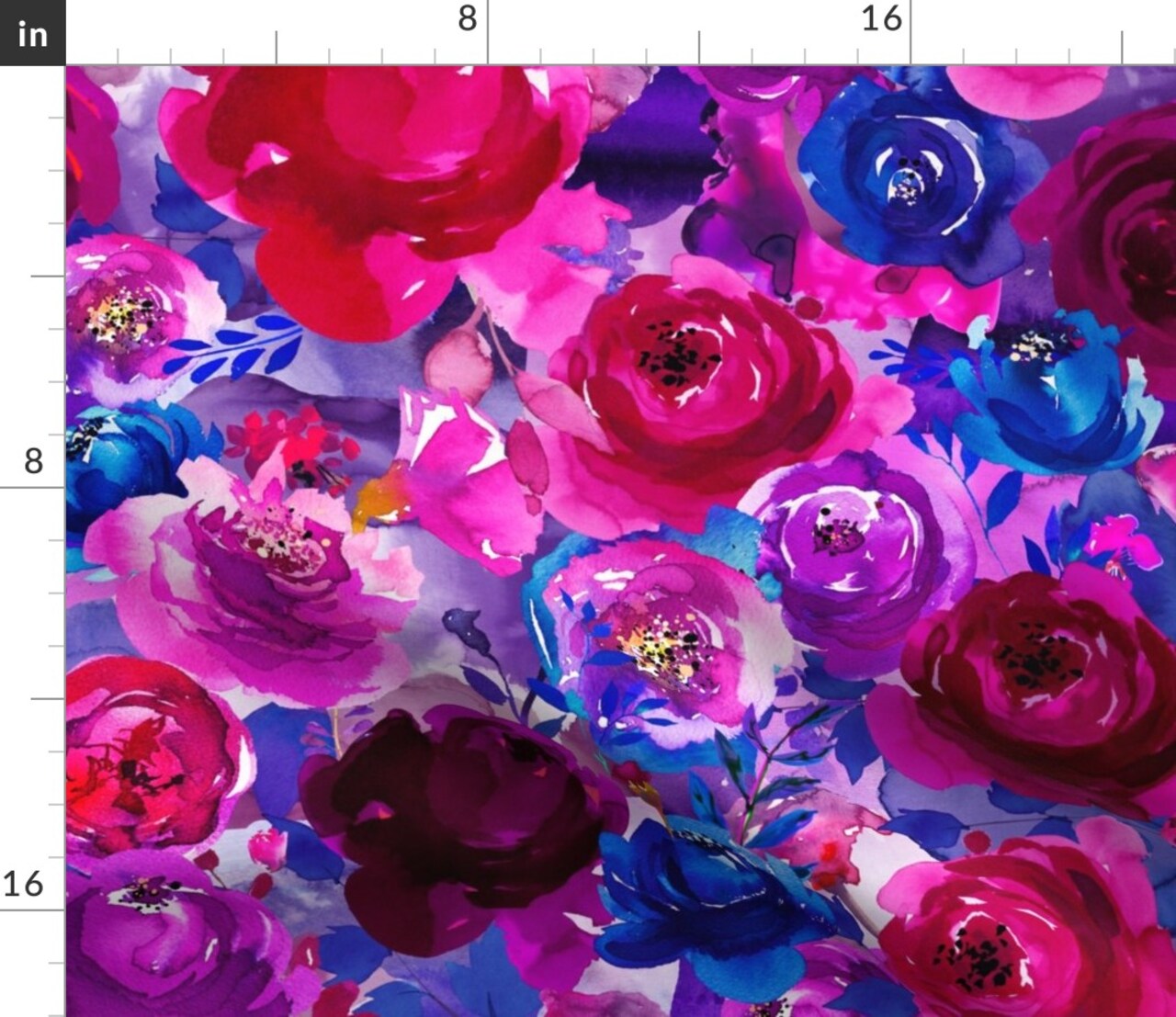 bright roses,watercolor,purple hot pink,flowers floral,fuchsia boho,blue maximalist Custom Printed Fabric by Spoonflower Various Fabrics by the Yard or Fat Quarter